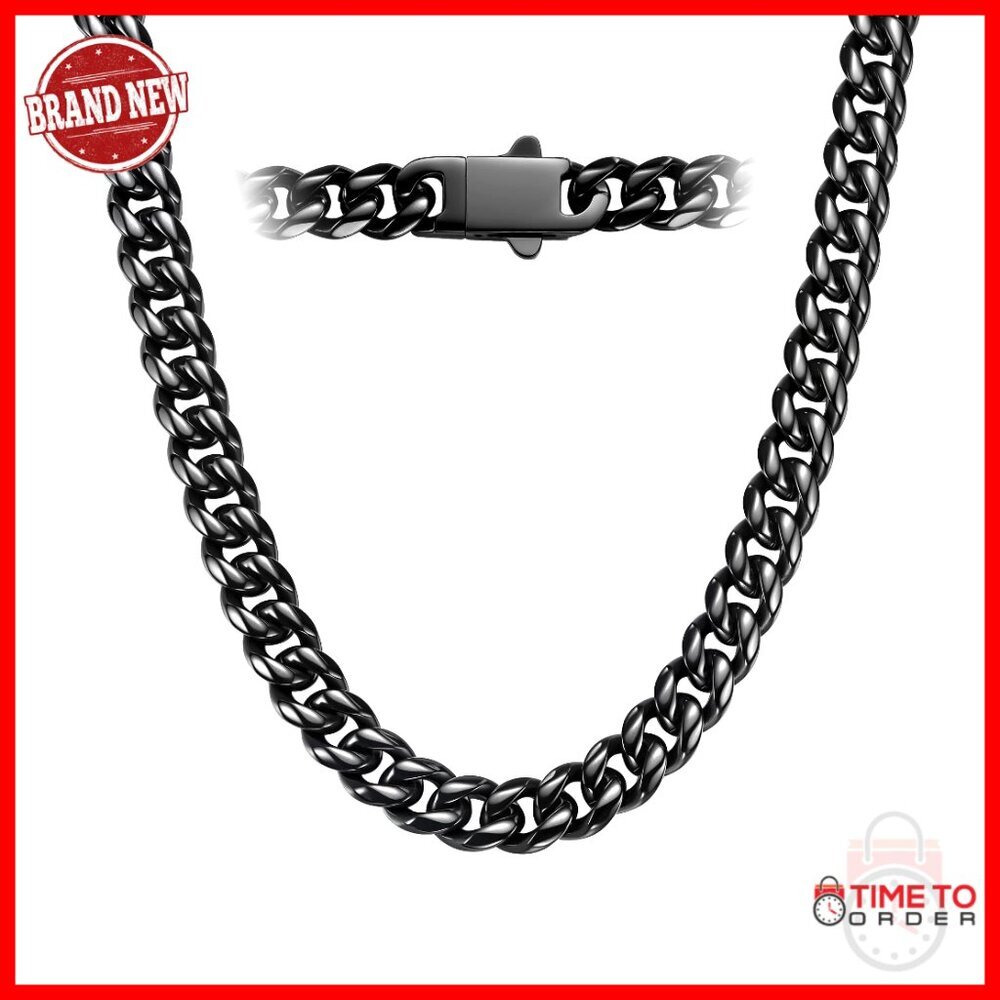7MM Stainless Steel Cuban Link Chain Necklace for Men, Lobster Clasp